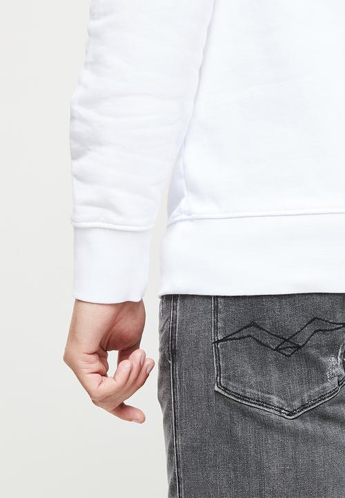 Replay - Cotton fleece chest print hoodie - white