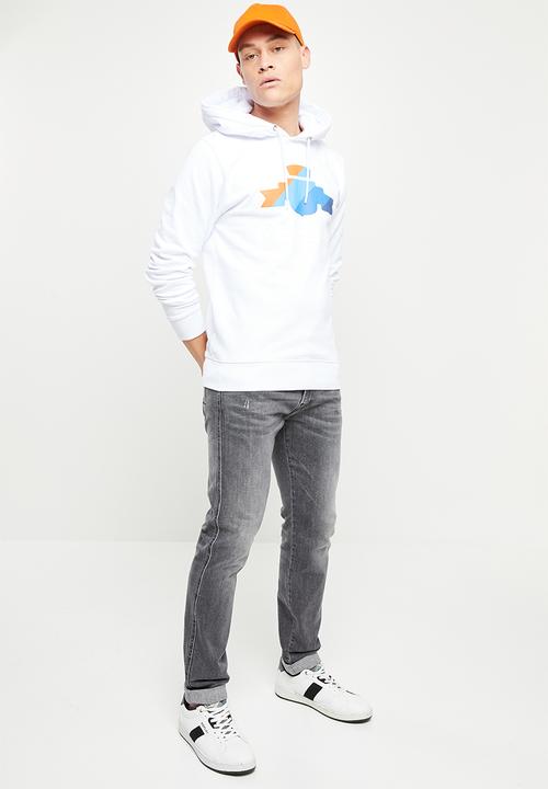 Replay - Cotton fleece chest print hoodie - white
