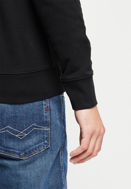Replay - Cotton fleece chest print hoodie - black