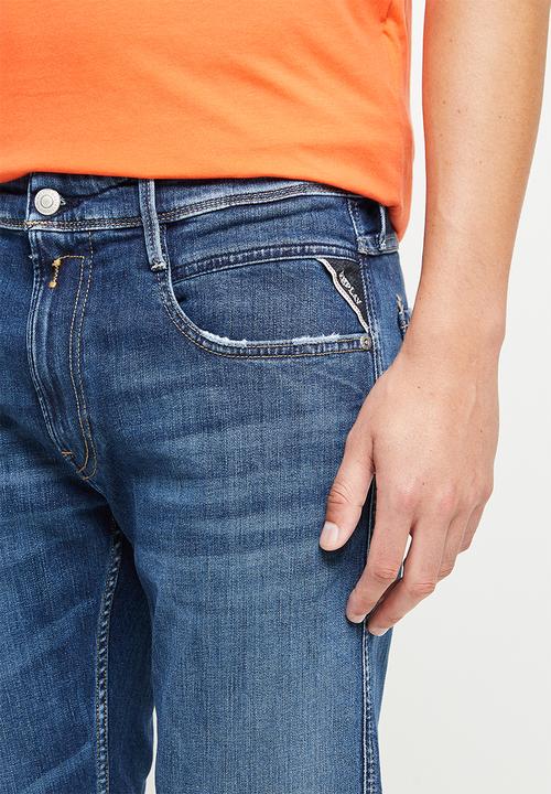 Replay - Anbass slim fit bio wash 10.5 oz dark indigo super stretch denim - blue