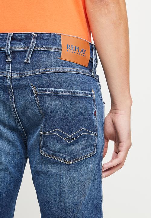 Replay - Anbass slim fit bio wash 10.5 oz dark indigo super stretch denim - blue