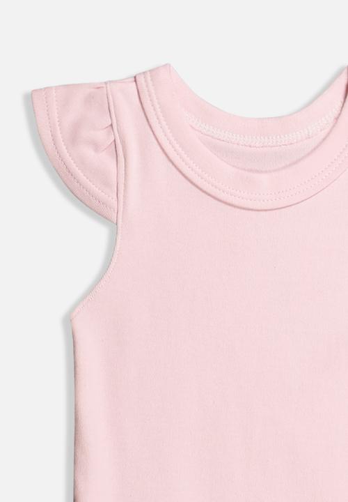 Little Lumps - Frilled sleeve onesie & shorts - pink stripe