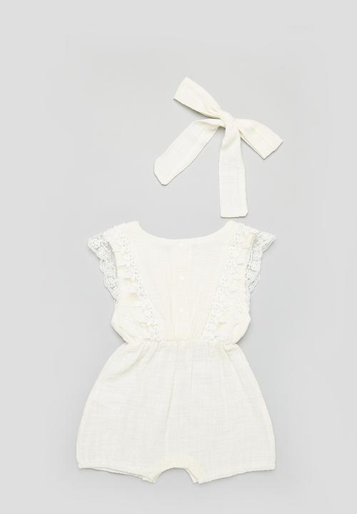 Pop Candy - Embroidered playsuit & headband set - off white