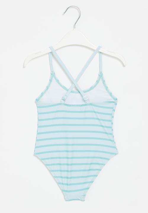 Pop Candy - Girls stripe heart swimsuit - blue