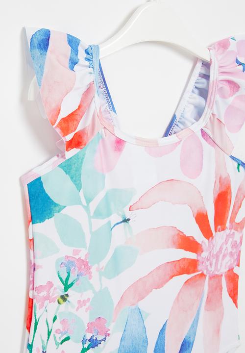 Pop Candy - Girls watercolour tropical printed one piece bikini - multi