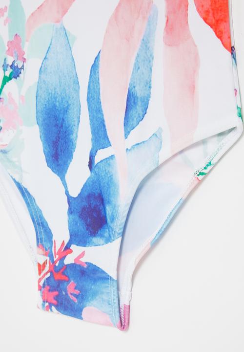 Pop Candy - Girls watercolour tropical printed one piece bikini - multi