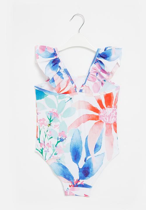 Pop Candy - Girls watercolour tropical printed one piece bikini - multi