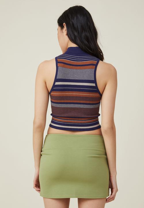 Cotton On - Rib sleeveless mock neck - autumn brown stripe