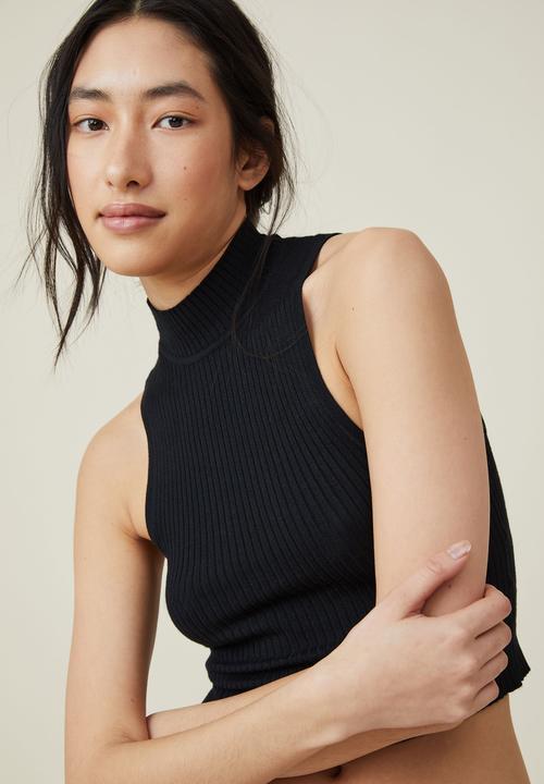 Cotton On - Rib sleeveless mock neck - black