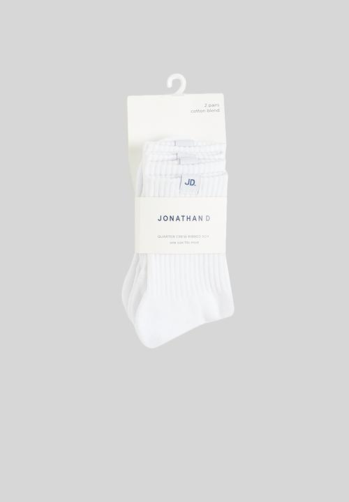 Jonathan D - Men's 2 pack branded quarter crew sox - white