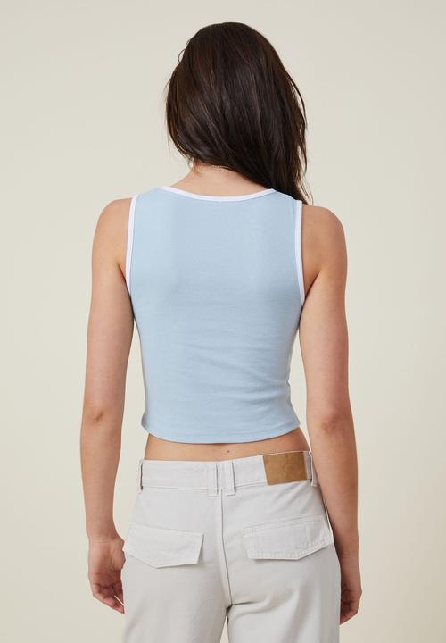 Cotton On - Alana v neck tank - seaside blue & white