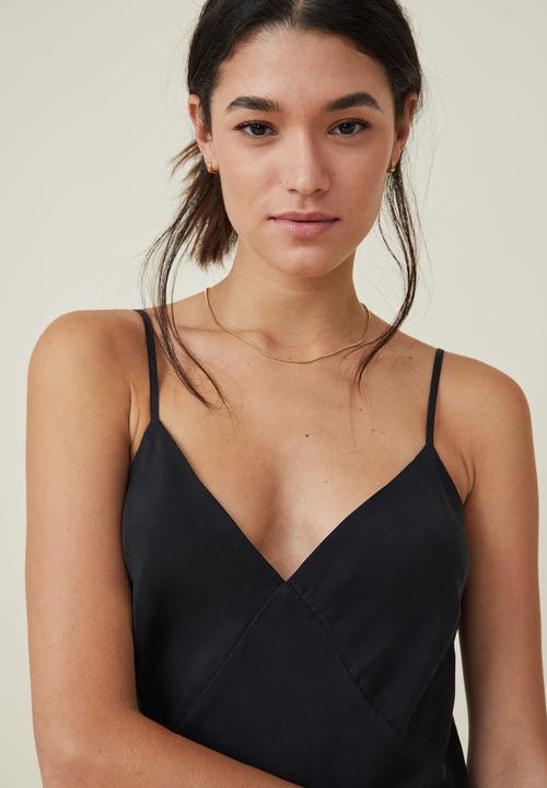 Cotton On - Cupro slip midi dress - black