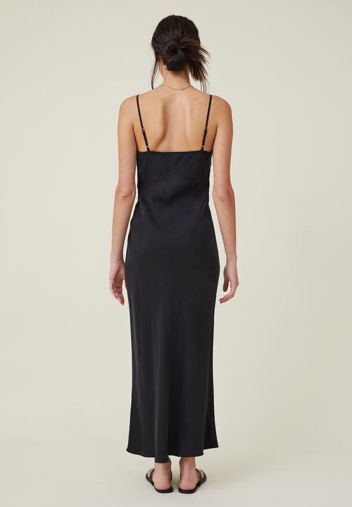 Cotton On - Cupro slip midi dress - black
