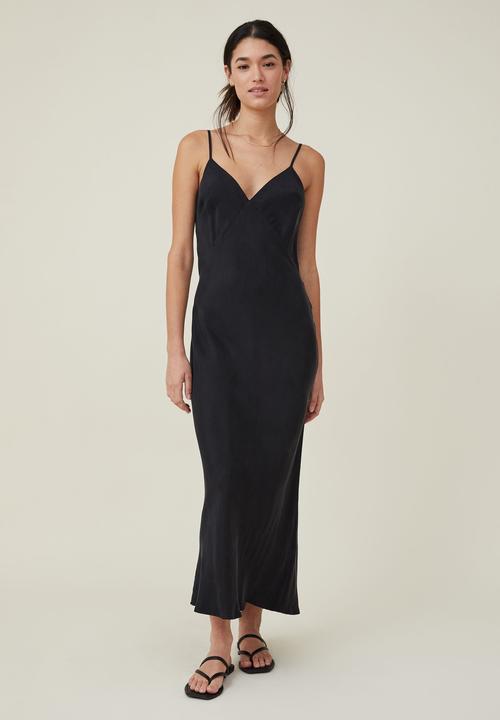 Cotton On - Cupro slip midi dress - black
