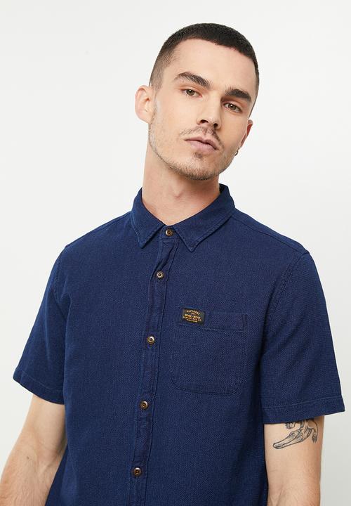 Superdry. - Vintage loom short sleeve shirt - navy