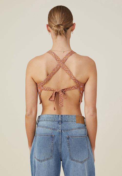 Cotton On - Rainbow rib tie back knit cami - clay brown spacedye