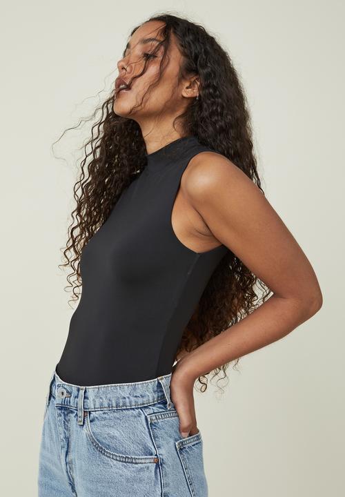 Cotton On - Sculpted mock neck sleeveless bodysuit - black