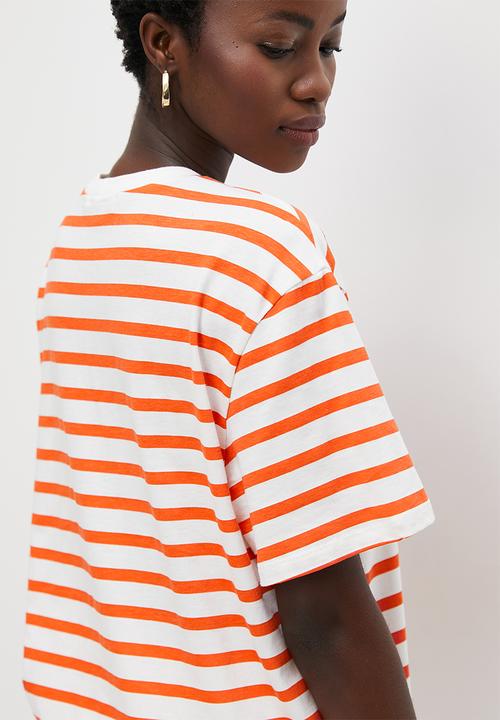 Superbalist - Basic crew easy fit stripe - orange & ecru stripe