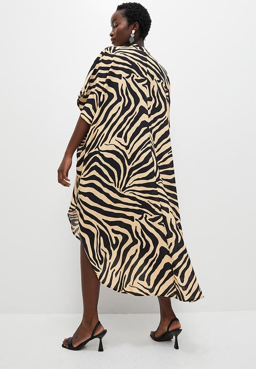 VELVET - Mandarin collar kaftan dress - animal