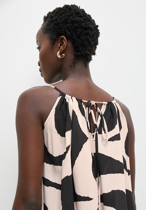 Superbalist - Squareneck trapeze mini - black & white waves