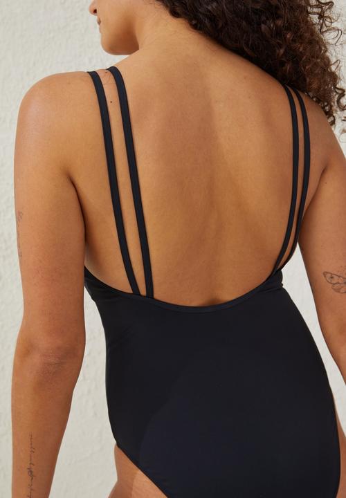 Cotton On - Double strap one piece cheeky - black