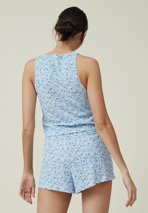 Cotton On - Pointelle sleep short - floral chain silky blue