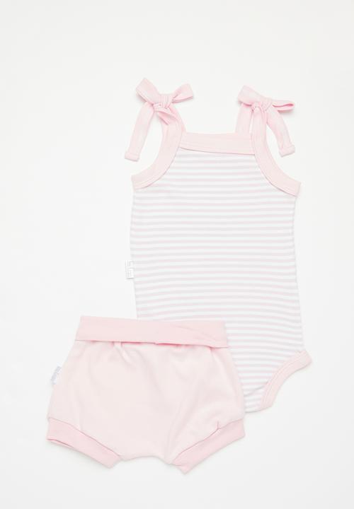 Little Lumps - Strappy onesie & shorts - pink stripe
