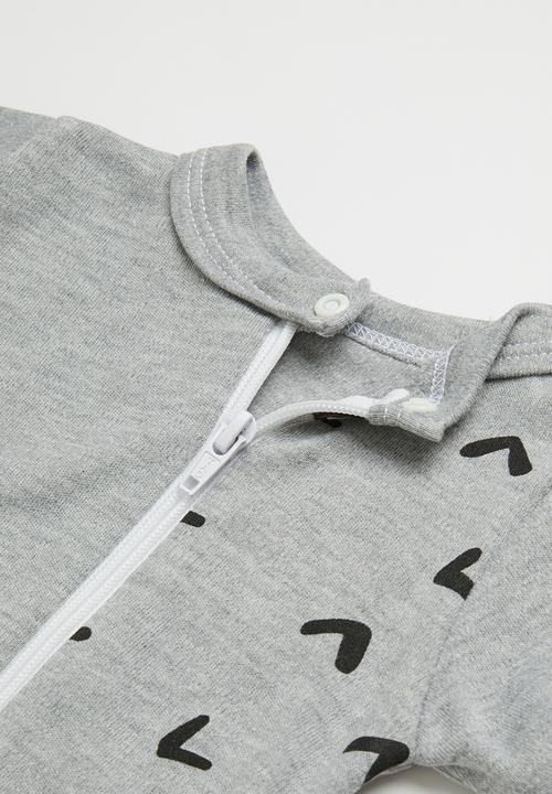 Little Lumps - Printed zip summer romper - grey