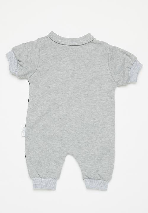 Little Lumps - Printed zip summer romper - grey