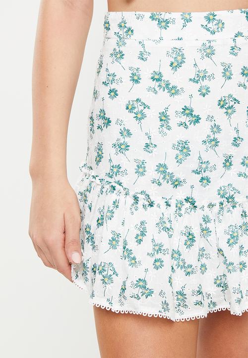 Glamorous - Floral co-ord skirt - white & green