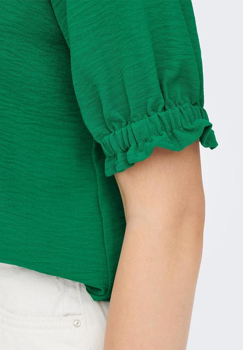 ONLY - Mette short sleeve button top - lush meadow