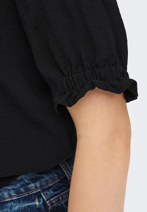 ONLY - Mette short sleeve button top - black