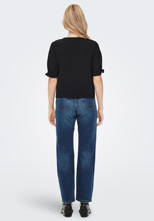 ONLY - Mette short sleeve button top - black