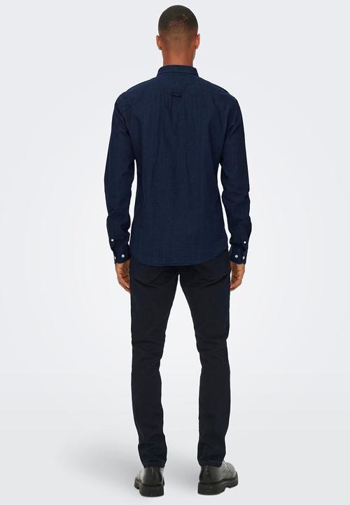 Only & Sons - Onstobin long sleeve reg chambray shirt - navy