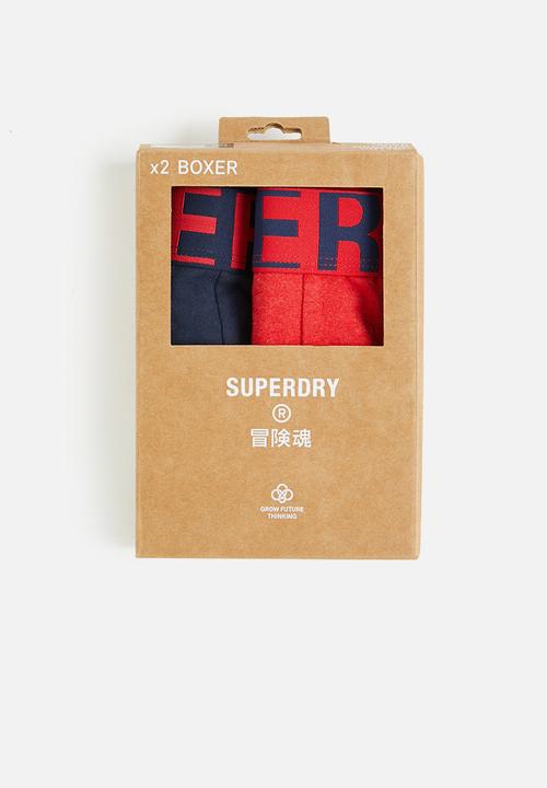 Superdry. - Boxer dual logo 2 pack - richest navy & risk red