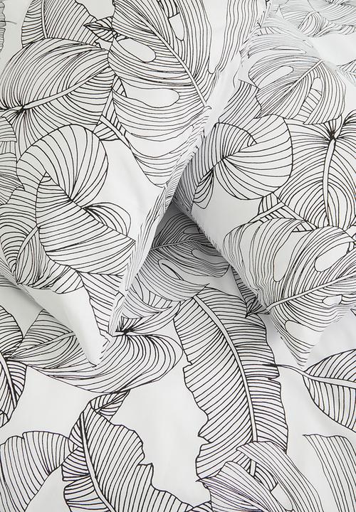 Sixth Floor - Linear tropical printed poly cotton duvet set - black & white