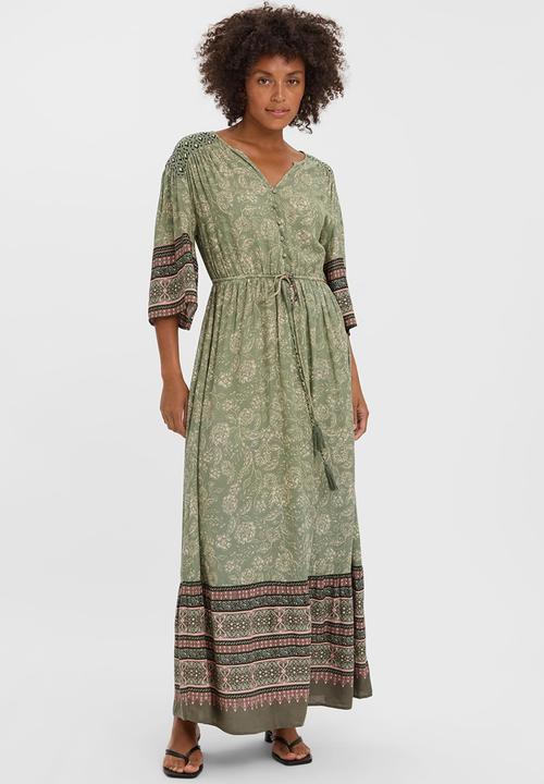Vero Moda - Addie 2/4 v-neck long boho dress - birch
