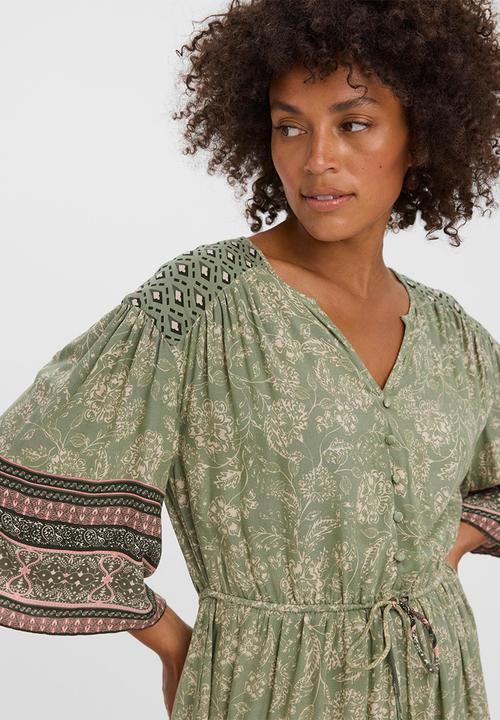 Vero Moda - Addie 2/4 v-neck long boho dress - birch