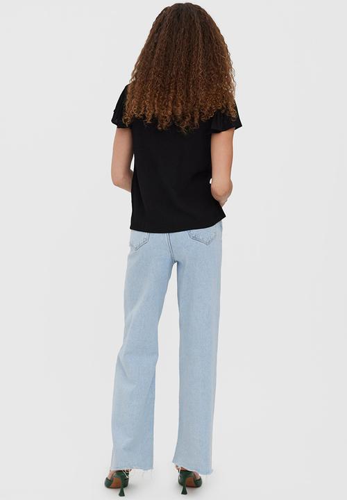 Vero Moda - Gina boho embroidered short sleeve top - black