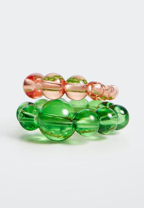 MANGO - Crystal ring set - pastel green