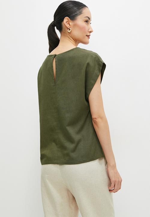 edit - Linen boxy shell - dusty fatigue