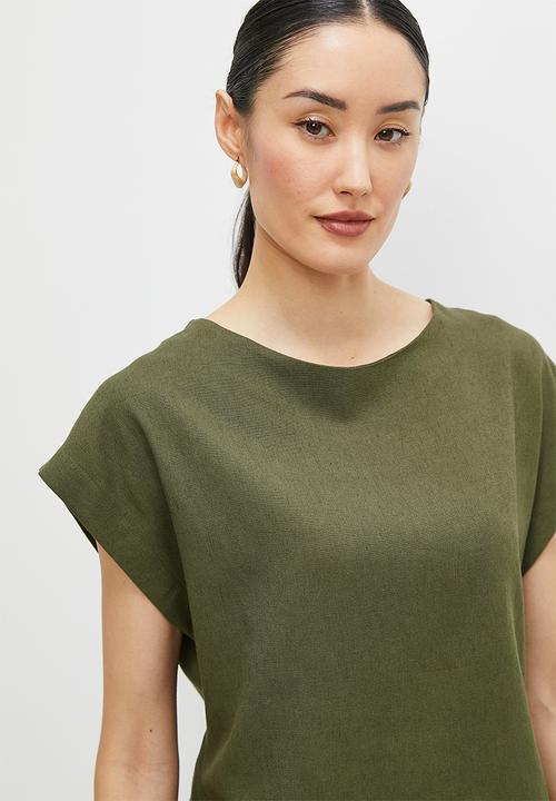 edit - Linen boxy shell - dusty fatigue