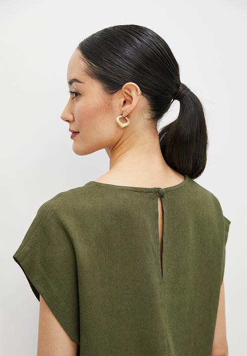 edit - Linen boxy shell - dusty fatigue