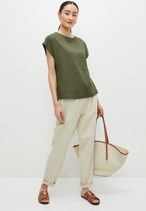 edit - Linen boxy shell - dusty fatigue