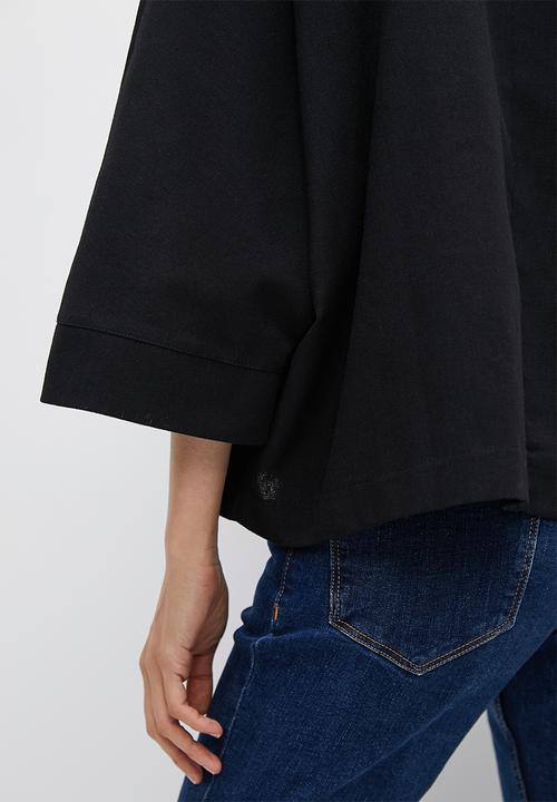 edit - Linen wide sleeve shell - black