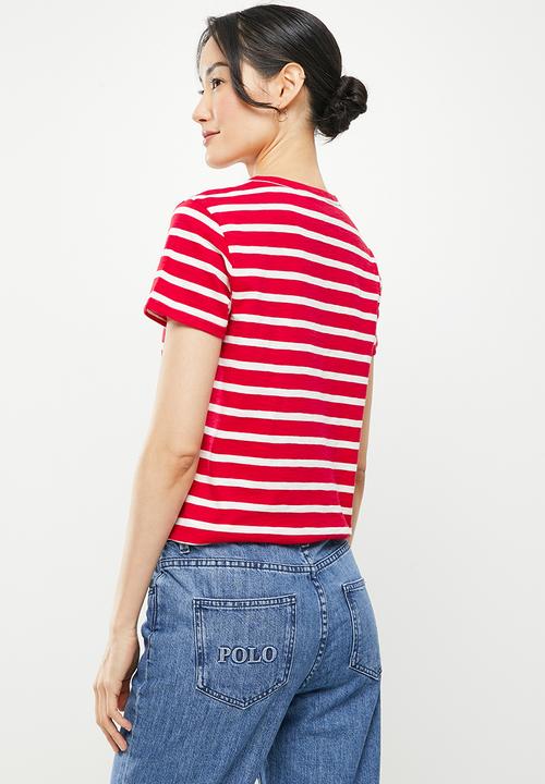 POLO - Jesse short sleeve relaxed slub stripe T-shirt- red