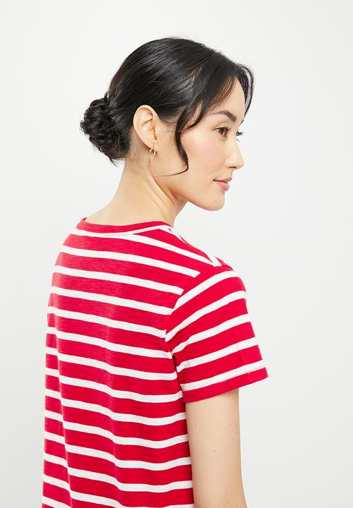 POLO - Jesse short sleeve relaxed slub stripe T-shirt- red