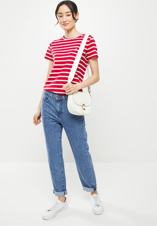 POLO - Jesse short sleeve relaxed slub stripe T-shirt- red