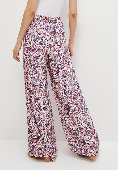 edit - Pull on tie belted wide leg pant - pretty paisley
