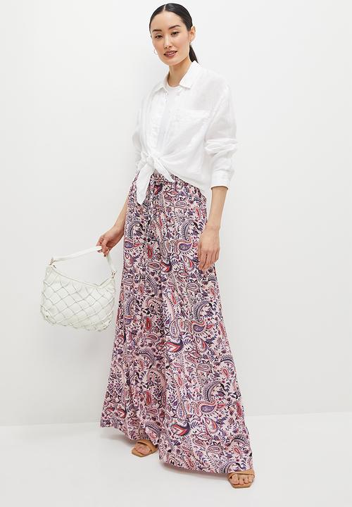 edit - Pull on tie belted wide leg pant - pretty paisley